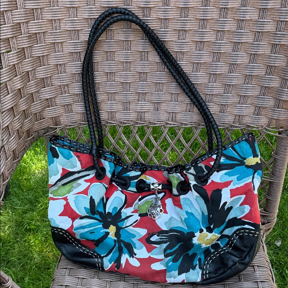 Brighton Floral Tote Bag with Black Accents, magnet close, excellent condition